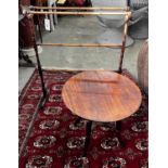 A Victorian mahogany towel rail, height 82cm and a Victorian and later circular occasional table