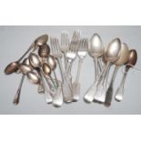 A small quantity of George III and later silver fiddle pattern and other cutlery, various dates