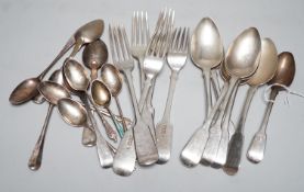 A small quantity of George III and later silver fiddle pattern and other cutlery, various dates