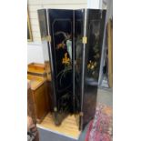 A Chinese lacquer four fold dressing screen, each panel width 40cm, height 184cm