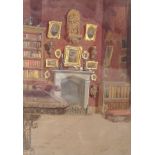 James Holland RWS (1800-1870), watercolour, 'The Library’, 26 x 18cm