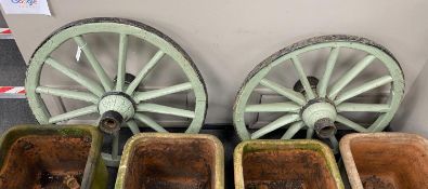 Two vintage painted cart wheels, diameter 90cm