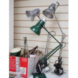 Three anglepoise lamps, together with a box of repairs