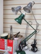 Three anglepoise lamps, together with a box of repairs