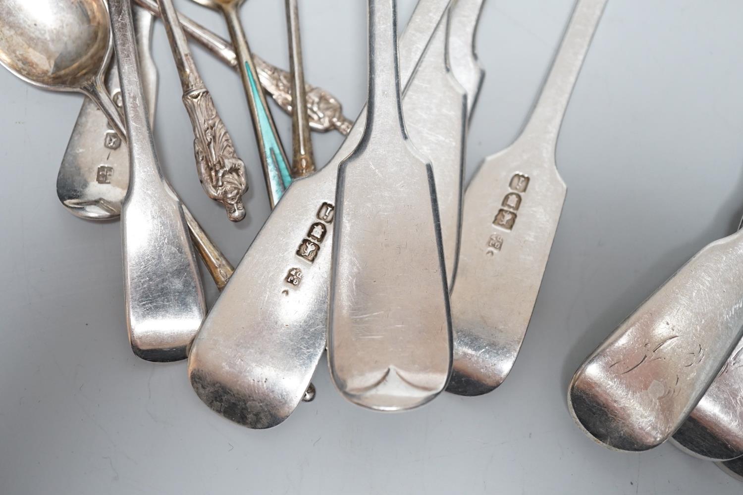 A small quantity of George III and later silver fiddle pattern and other cutlery, various dates - Image 2 of 3