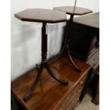 A pair of Regency style brass mounted mahogany octagonal top tripod tables, width 39cm, depth