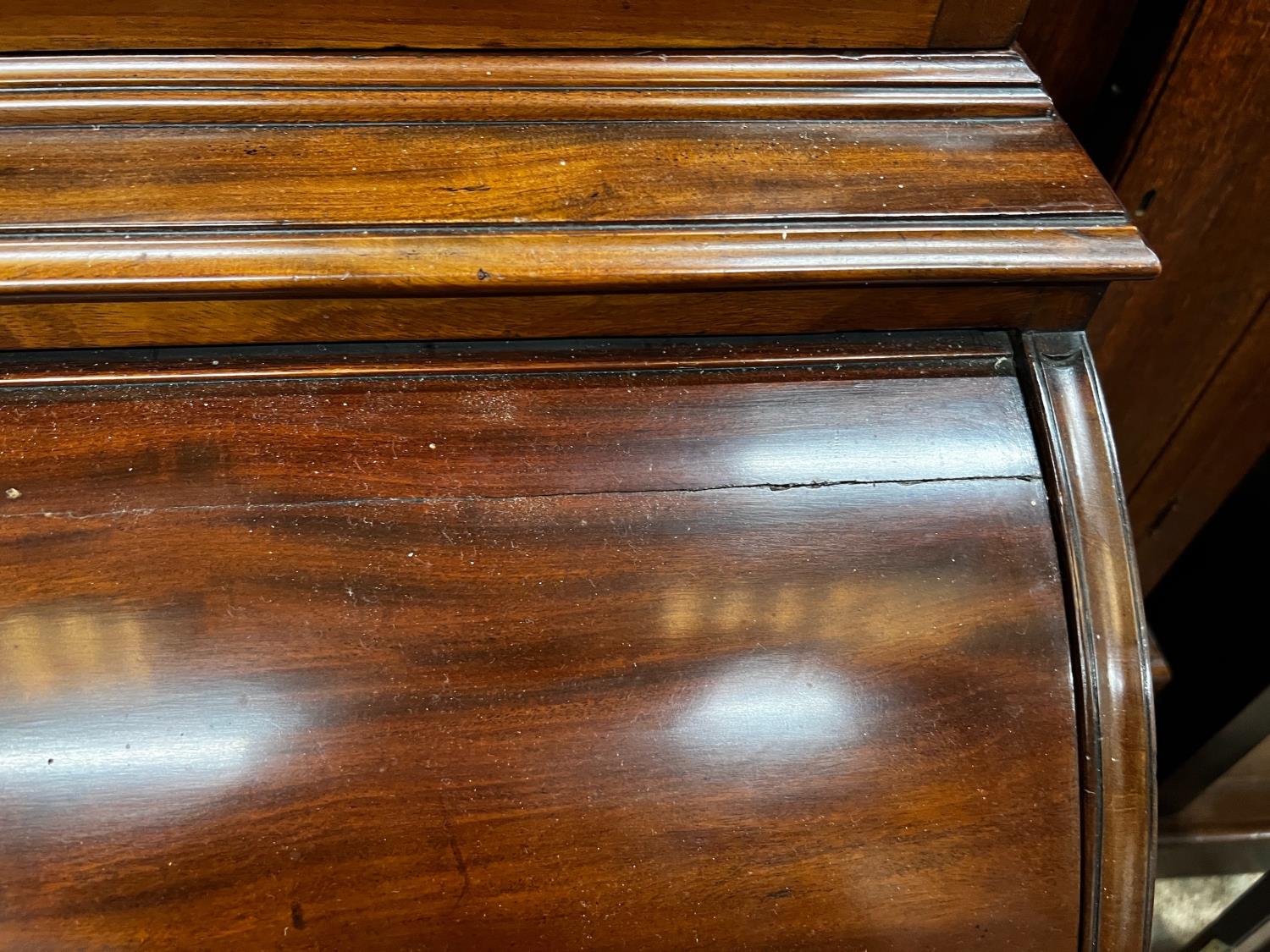 A George III mahogany cylinder bureau bookcase with glazed panelled doors, width 115cm, depth - Image 3 of 4