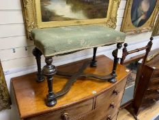 A William and Mary style beech X-framed dressing stool width 65cm, depth 36cm, height 47cm.