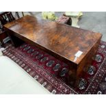 A contemporary rectangular walnut coffee table, length 122cm, depth 46cm, height 41cm