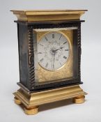 An 18th century pocket watch movement in later built bronze clock case. 12.5cm