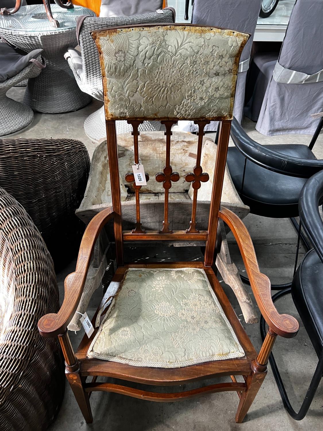 An Edwardian inlaid mahogany elbow chair, width 63cm, depth 44cm, height 122cm - Image 2 of 5