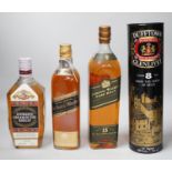Johnnie Walker 1990's whisky, Johnnie Walker Black Label 1960's, Dufftown 1970's whisky and Stewarts