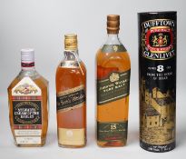 Johnnie Walker 1990's whisky, Johnnie Walker Black Label 1960's, Dufftown 1970's whisky and Stewarts