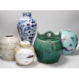 A group of Chinese porcelain, to include a Chinese blue and white vase, tallest 31cm