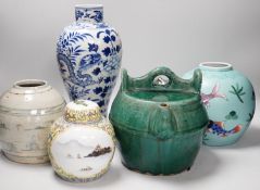 A group of Chinese porcelain, to include a Chinese blue and white vase, tallest 31cm