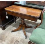 A Regency rosewood banded rectangular mahogany folding tea table, width 92cm, depth 45cm, height