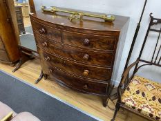 An early Victorian mahogany bowfront chest of two short and three long drawers, width 95cm, depth