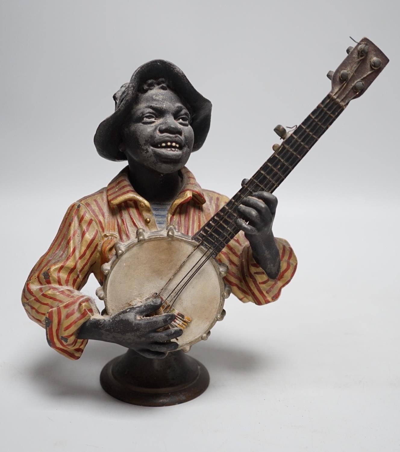 After Emile Coriolan Guillemin (1841-1907). A cold painted spelter model, ‘’The Banjo Player’’,