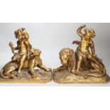 A pair of 19th century gilt metal cherub groups, 20cm tall