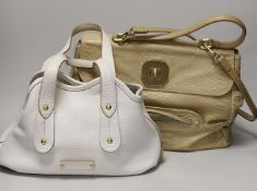 A buffalo tan leather Longchamp Women’s bag, together with a white leather Salvatore Ferragamo