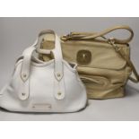 A buffalo tan leather Longchamp Women’s bag, together with a white leather Salvatore Ferragamo
