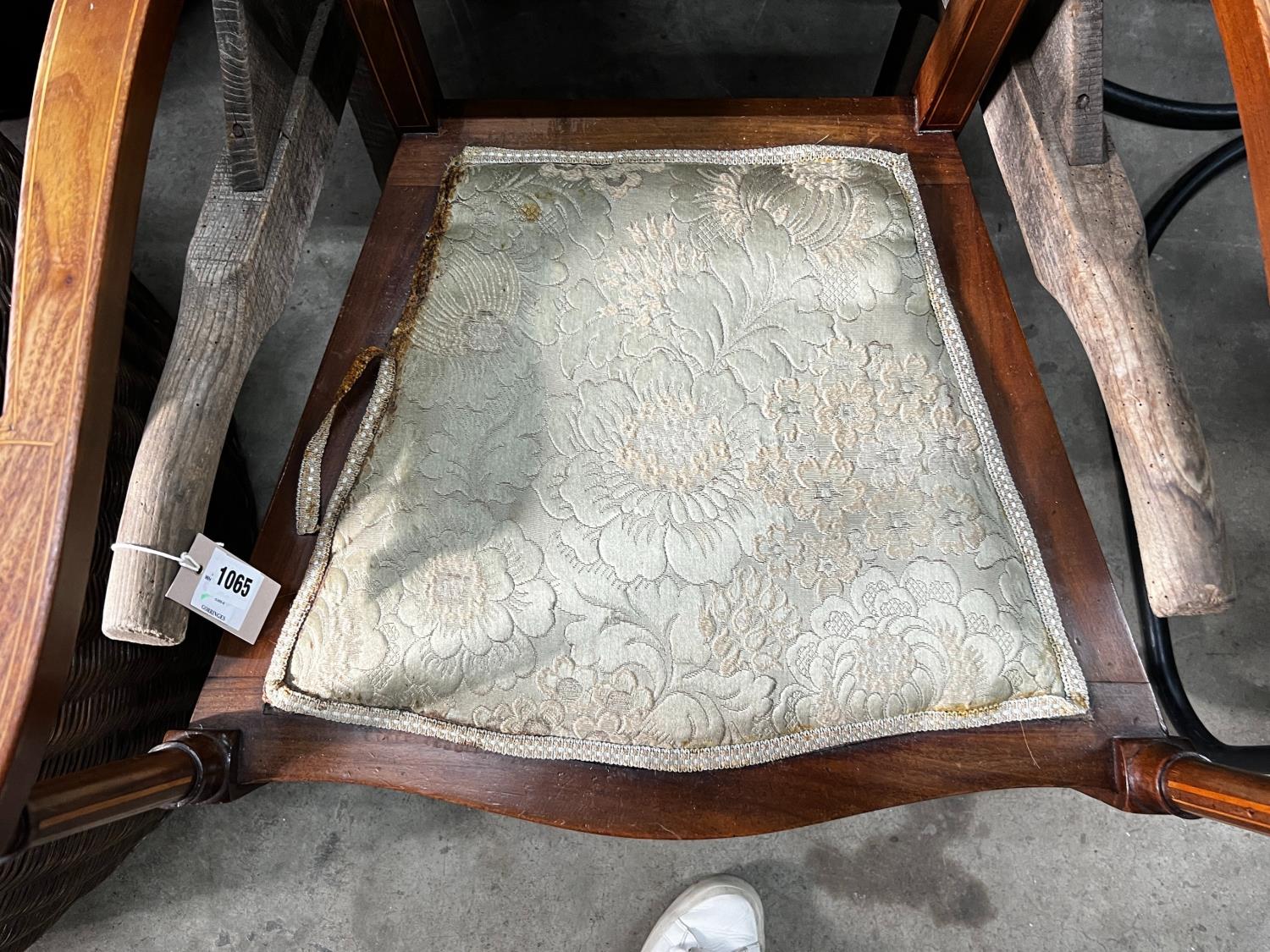 An Edwardian inlaid mahogany elbow chair, width 63cm, depth 44cm, height 122cm - Image 4 of 5