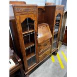 An early 20th century oak bureau bookcase, length 120cm, depth 28cm, height 154cm