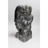 A large Inuit soapstone carving, 36cm, labelled Eskimo art Canada