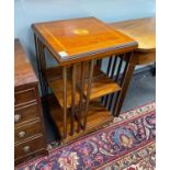 An Edwardian style inlaid mahogany revolving bookcase, width 47cm, height 79cm
