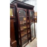 A large mahogany bookcase with two glazed panel doors, width 138cm, depth 31cm, height 209cm