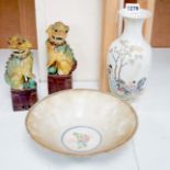 A pair of Chinese sancai lion dogs, together with a Chinese Republic period famille rose vase and
