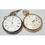 A George V J.W. Benson 9ct gold open faced pocket watch (a.f.), with interior personalised