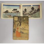 Three Japanese woodblock prints, two after Hiroshige