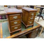 A pair of Edwardian and later mahogany three drawer bedside chests, altered, width 34cm, depth 44cm,
