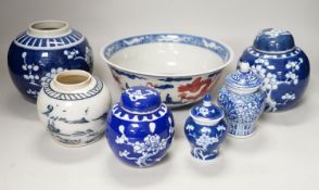 A quantity of various Chinese ceramics including blue and white jars, a ‘dragon’ bowl etc.