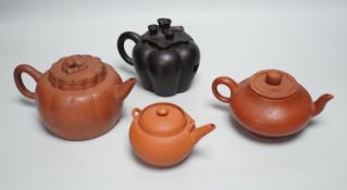 Four Chinese Yixing pottery teapots, tallest 10cm