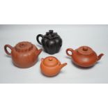 Four Chinese Yixing pottery teapots, tallest 10cm