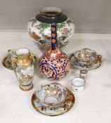 Assorted Japanese ceramics including an Imari bottle vase, a Satsuma vase and Kutani eggshell