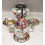 Assorted Japanese ceramics including an Imari bottle vase, a Satsuma vase and Kutani eggshell