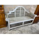 A Lutyens style teak garden bench, length 165cm, depth 64cm, height 101cm