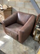 A Heals brown leather armchair, width 96cm, depth 84cm, height 78cm