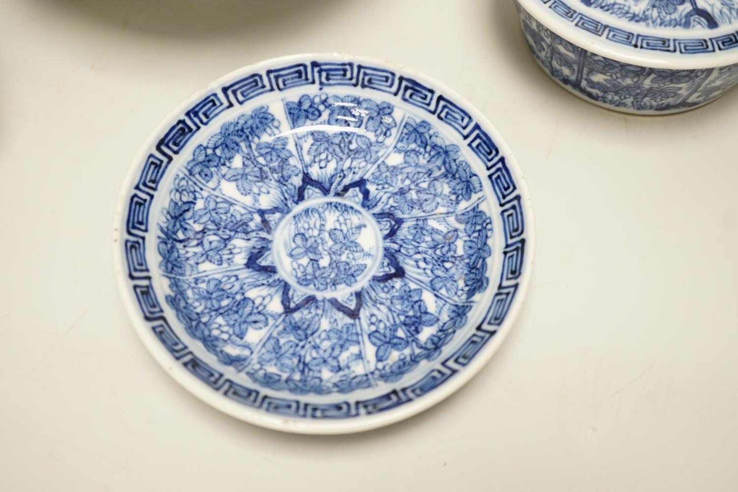 A A Chinese blue and white Dragon medallion bowl, 16.3 cm, a blue and white pot cover and stand - Image 2 of 14