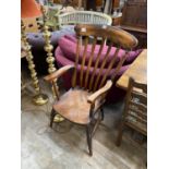 A Victorian elm and beech kitchen lathe back armchair, width 51cm, depth 44cm, height 112cm