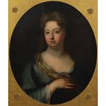 Circle of Sir Godfrey Kneller (British, 1646-1723), oil on canvas, Portrait of a lady wearing a blue