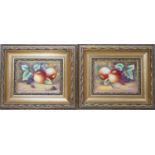 James Skerrett (Royal Worcester artist), pair of hand painted porcelain plaques, Still lifes of