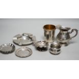 Sundry small silver, including a set of four 800 standard white metal small dishes, a similar