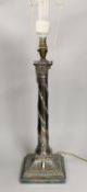 A Victorian silver plated Corinthian column table lamp, 45cm tall excl light fittings