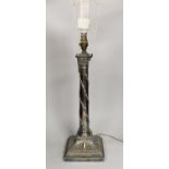 A Victorian silver plated Corinthian column table lamp, 45cm tall excl light fittings