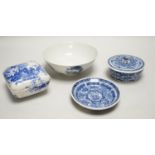 A A Chinese blue and white Dragon medallion bowl, 16.3 cm, a blue and white pot cover and stand