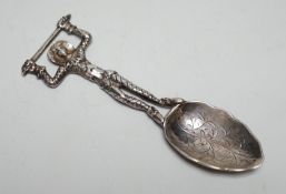An early Victorian novelty silver caddy? spoon, with figural stem, Susanna Cook, London, 1845, 11.